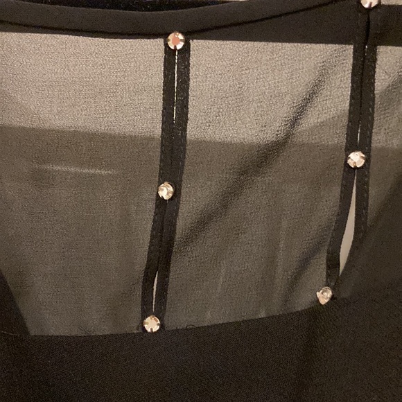 Rena Rowan studded sheer collar drape back black party or holiday dress - Picture 2 of 5